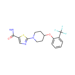 NC(=O)c1cnc(N2CCC(Oc3ccccc3C(F)(F)F)CC2)s1 ZINC000049033881