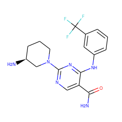 NC(=O)c1cnc(N2CCC[C@H](N)C2)nc1Nc1cccc(C(F)(F)F)c1 ZINC000072125176