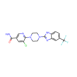 NC(=O)c1cnc(N2CCN(c3nc4cc(C(F)(F)F)ccc4[nH]3)CC2)c(Cl)c1 ZINC000038157624