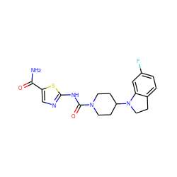 NC(=O)c1cnc(NC(=O)N2CCC(N3CCc4ccc(F)cc43)CC2)s1 ZINC000103241479