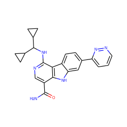 NC(=O)c1cnc(NC(C2CC2)C2CC2)c2c1[nH]c1cc(-c3cccnn3)ccc12 ZINC000072125116