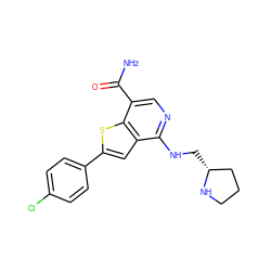 NC(=O)c1cnc(NC[C@@H]2CCCN2)c2cc(-c3ccc(Cl)cc3)sc12 ZINC000064560583