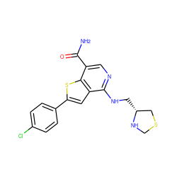 NC(=O)c1cnc(NC[C@@H]2CSCN2)c2cc(-c3ccc(Cl)cc3)sc12 ZINC000064560586