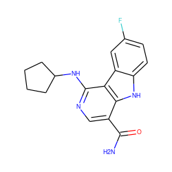 NC(=O)c1cnc(NC2CCCC2)c2c1[nH]c1ccc(F)cc12 ZINC000072125024