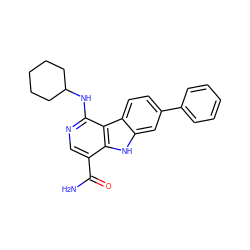 NC(=O)c1cnc(NC2CCCCC2)c2c1[nH]c1cc(-c3ccccc3)ccc12 ZINC000072125179