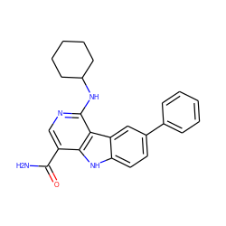 NC(=O)c1cnc(NC2CCCCC2)c2c1[nH]c1ccc(-c3ccccc3)cc12 ZINC000072125180