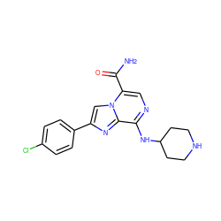 NC(=O)c1cnc(NC2CCNCC2)c2nc(-c3ccc(Cl)cc3)cn12 ZINC000096269913