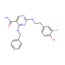 NC(=O)c1cnc(NCCc2ccc(O)c(Cl)c2)nc1NCc1ccccc1 ZINC000028641215