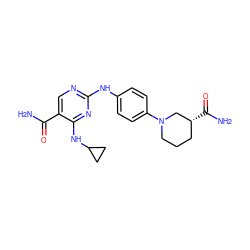 NC(=O)c1cnc(Nc2ccc(N3CCC[C@@H](C(N)=O)C3)cc2)nc1NC1CC1 ZINC000088369279