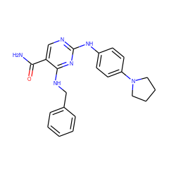 NC(=O)c1cnc(Nc2ccc(N3CCCC3)cc2)nc1NCc1ccccc1 ZINC000040864171