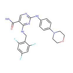 NC(=O)c1cnc(Nc2ccc(N3CCOCC3)cc2)nc1NCc1c(F)cc(F)cc1F ZINC000045495759