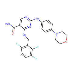 NC(=O)c1cnc(Nc2ccc(N3CCOCC3)cc2)nc1NCc1c(F)ccc(F)c1F ZINC000003937787