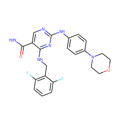 NC(=O)c1cnc(Nc2ccc(N3CCOCC3)cc2)nc1NCc1c(F)cccc1F ZINC000003937790