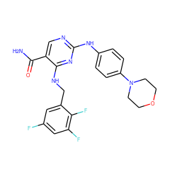 NC(=O)c1cnc(Nc2ccc(N3CCOCC3)cc2)nc1NCc1cc(F)cc(F)c1F ZINC000042887977