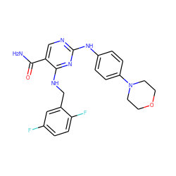 NC(=O)c1cnc(Nc2ccc(N3CCOCC3)cc2)nc1NCc1cc(F)ccc1F ZINC000003937791