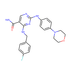 NC(=O)c1cnc(Nc2ccc(N3CCOCC3)cc2)nc1NCc1ccc(F)cc1 ZINC000040395311