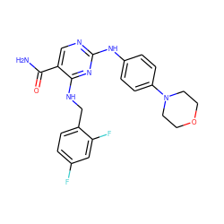 NC(=O)c1cnc(Nc2ccc(N3CCOCC3)cc2)nc1NCc1ccc(F)cc1F ZINC000045497857