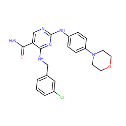 NC(=O)c1cnc(Nc2ccc(N3CCOCC3)cc2)nc1NCc1cccc(Cl)c1 ZINC000040401594