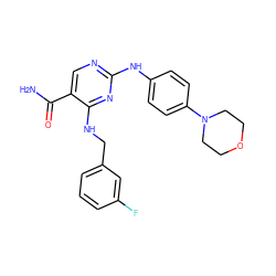 NC(=O)c1cnc(Nc2ccc(N3CCOCC3)cc2)nc1NCc1cccc(F)c1 ZINC000040893717