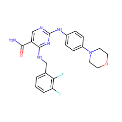 NC(=O)c1cnc(Nc2ccc(N3CCOCC3)cc2)nc1NCc1cccc(F)c1F ZINC000040422048