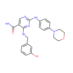 NC(=O)c1cnc(Nc2ccc(N3CCOCC3)cc2)nc1NCc1cccc(O)c1 ZINC000045496882