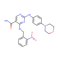 NC(=O)c1cnc(Nc2ccc(N3CCOCC3)cc2)nc1NCc1ccccc1[N+](=O)[O-] ZINC000040423202