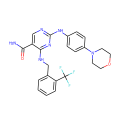 NC(=O)c1cnc(Nc2ccc(N3CCOCC3)cc2)nc1NCc1ccccc1C(F)(F)F ZINC000040895931