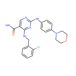 NC(=O)c1cnc(Nc2ccc(N3CCOCC3)cc2)nc1NCc1ccccc1Cl ZINC000040895025