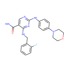 NC(=O)c1cnc(Nc2ccc(N3CCOCC3)cc2)nc1NCc1ccccc1F ZINC000040893386