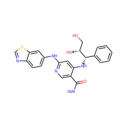 NC(=O)c1cnc(Nc2ccc3ncsc3c2)cc1N[C@@H](c1ccccc1)[C@H](O)CO ZINC001772648678