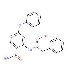 NC(=O)c1cnc(Nc2ccccc2)cc1N[C@H](CO)Cc1ccccc1 ZINC001772623904