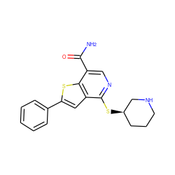 NC(=O)c1cnc(S[C@@H]2CCCNC2)c2cc(-c3ccccc3)sc12 ZINC000203902886