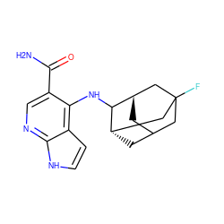 NC(=O)c1cnc2[nH]ccc2c1NC1[C@H]2CC3C[C@H]1CC(F)(C3)C2 ZINC000201559371