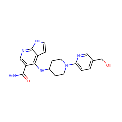 NC(=O)c1cnc2[nH]ccc2c1NC1CCN(c2ccc(CO)cn2)CC1 ZINC000147768192