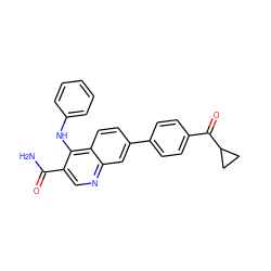 NC(=O)c1cnc2cc(-c3ccc(C(=O)C4CC4)cc3)ccc2c1Nc1ccccc1 ZINC000028960592