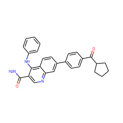 NC(=O)c1cnc2cc(-c3ccc(C(=O)C4CCCC4)cc3)ccc2c1Nc1ccccc1 ZINC000028960595