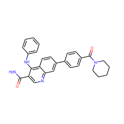 NC(=O)c1cnc2cc(-c3ccc(C(=O)N4CCCCC4)cc3)ccc2c1Nc1ccccc1 ZINC000028960638