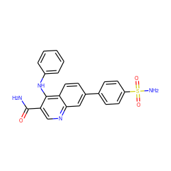 NC(=O)c1cnc2cc(-c3ccc(S(N)(=O)=O)cc3)ccc2c1Nc1ccccc1 ZINC000028960648