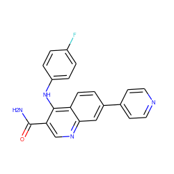 NC(=O)c1cnc2cc(-c3ccncc3)ccc2c1Nc1ccc(F)cc1 ZINC000028959764