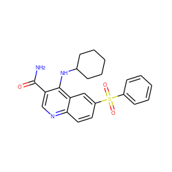 NC(=O)c1cnc2ccc(S(=O)(=O)c3ccccc3)cc2c1NC1CCCCC1 ZINC000045334806