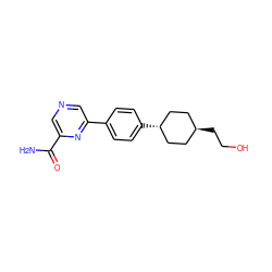 NC(=O)c1cncc(-c2ccc([C@H]3CC[C@H](CCO)CC3)cc2)n1 ZINC000254134790