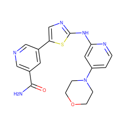 NC(=O)c1cncc(-c2cnc(Nc3cc(N4CCOCC4)ccn3)s2)c1 ZINC000034839061