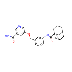 NC(=O)c1cncc(OCc2cccc(NC(=O)C34CC5CC(CC(C5)C3)C4)c2)c1 ZINC000653878893