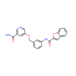 NC(=O)c1cncc(OCc2cccc(NC(=O)c3cc4ccccc4o3)c2)c1 ZINC000653861794