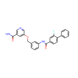 NC(=O)c1cncc(OCc2cccc(NC(=O)c3ccc(-c4ccccc4)c(F)c3)c2)c1 ZINC000653864116