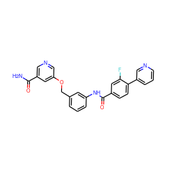 NC(=O)c1cncc(OCc2cccc(NC(=O)c3ccc(-c4cccnc4)c(F)c3)c2)c1 ZINC000653864177