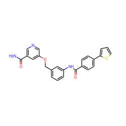 NC(=O)c1cncc(OCc2cccc(NC(=O)c3ccc(-c4cccs4)cc3)c2)c1 ZINC000653883024