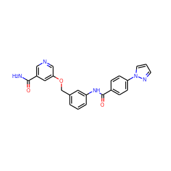 NC(=O)c1cncc(OCc2cccc(NC(=O)c3ccc(-n4cccn4)cc3)c2)c1 ZINC000653883116