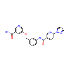 NC(=O)c1cncc(OCc2cccc(NC(=O)c3ccc(-n4cccn4)nc3)c2)c1 ZINC000653864121