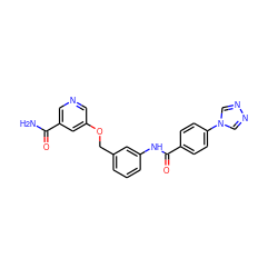 NC(=O)c1cncc(OCc2cccc(NC(=O)c3ccc(-n4cnnc4)cc3)c2)c1 ZINC000653864161